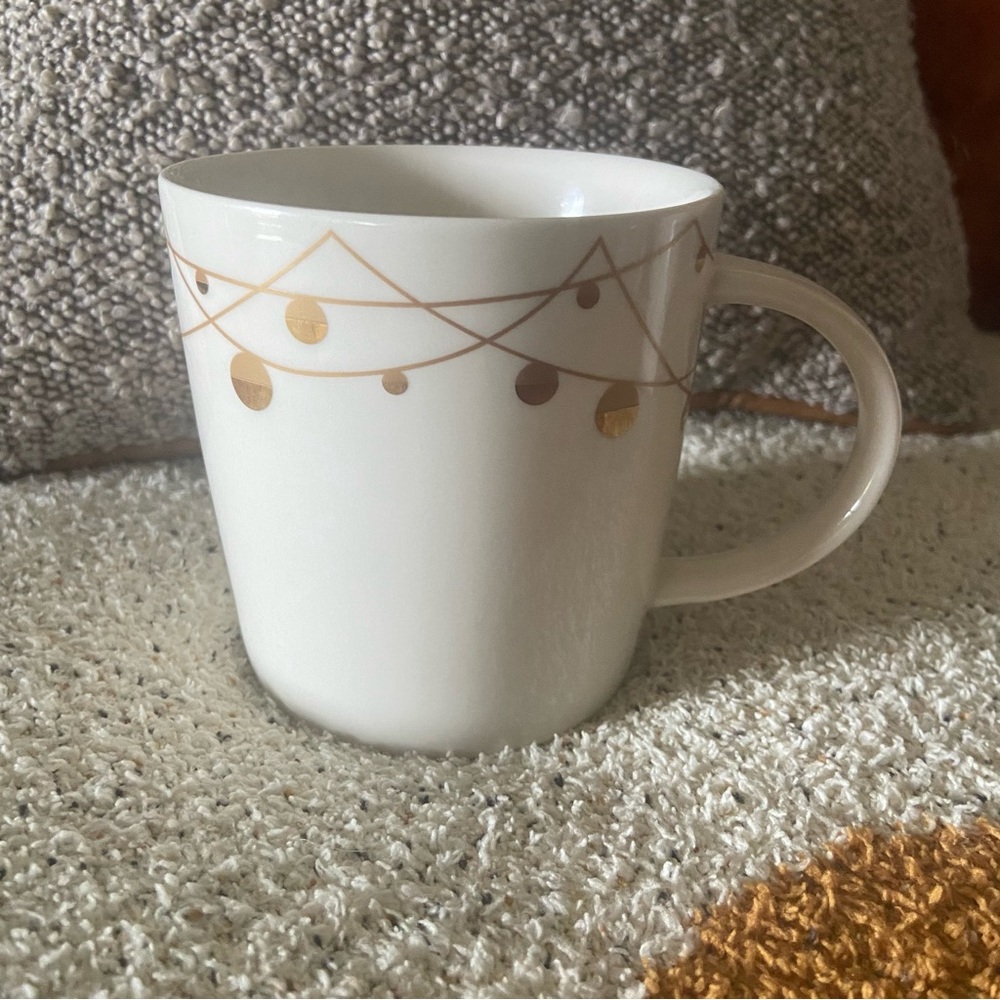 Starbucks 2012 Holiday Coffee Mug / Cup Christmas Ornaments / Gold Garland